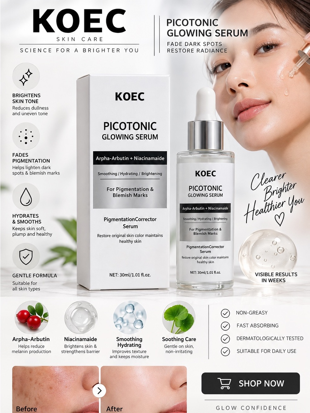 Picotonic Glowing Serum — Brightening Hydrating Serum (White)